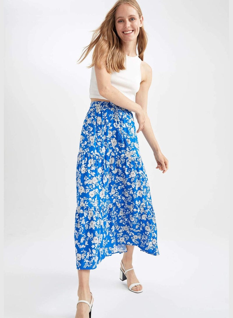 Traditional Floral Print Maxi Skirt