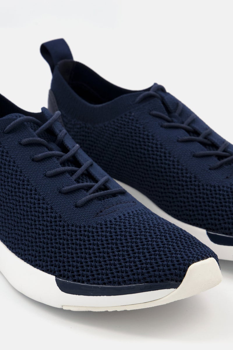 Men Flexknit Lace Up Casual Shoes, Navy/White