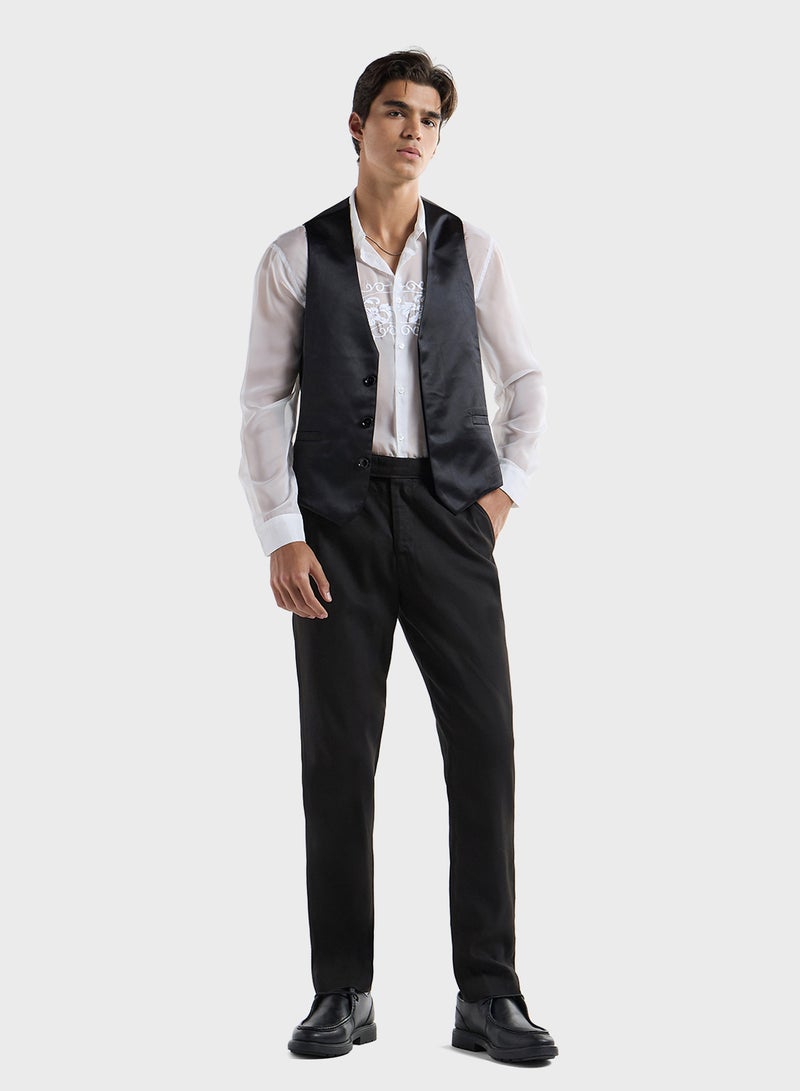 Solid Sleeveless Waistcoat with Concealed Button P