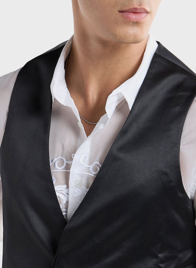 Solid Sleeveless Waistcoat with Concealed Button P