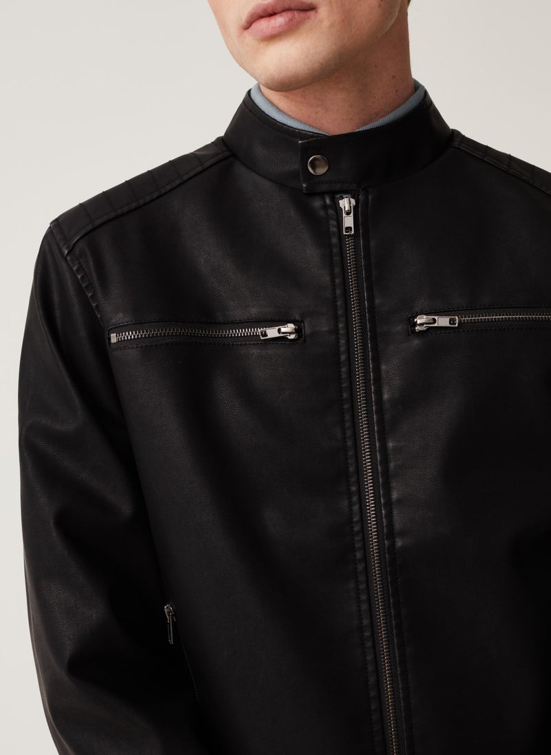 Grand & Hills biker jacket with mock neck