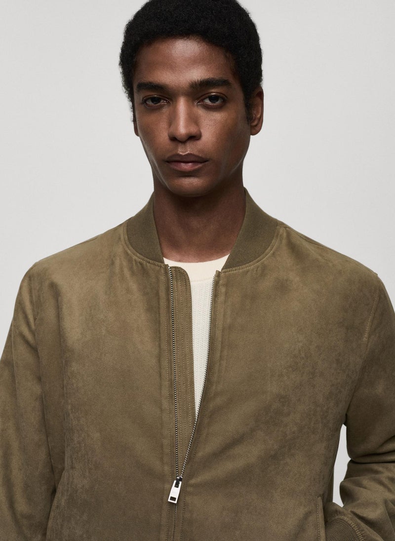 Suede-Effect Bomber Jacket