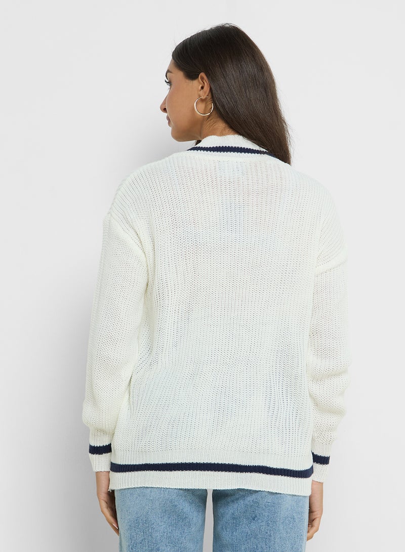 Varsity Style V Neck Sweater