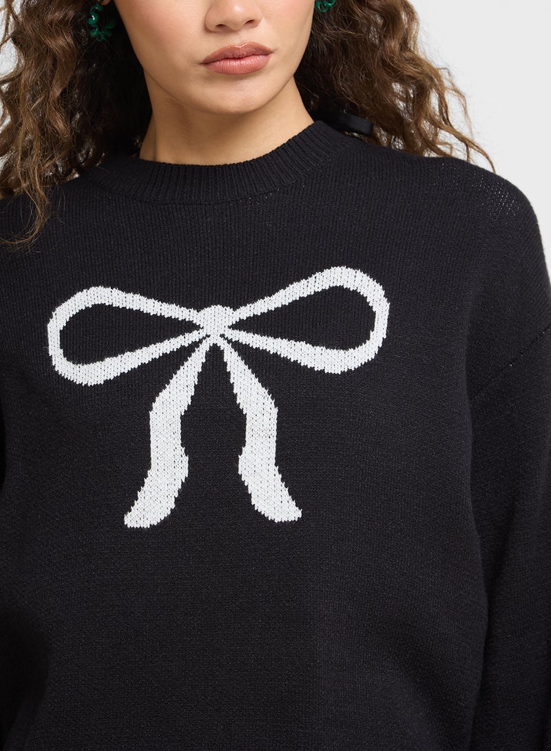 Bow Print Acrylic Sweater