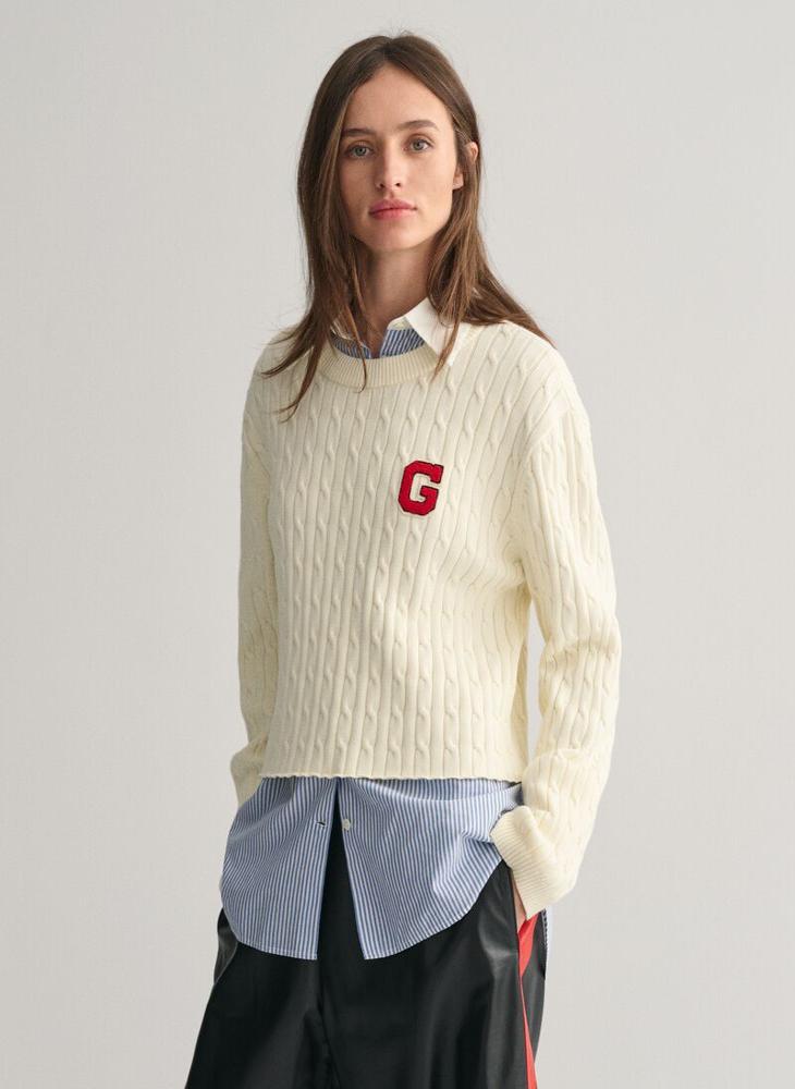 G Badge Cable Knit Sweater