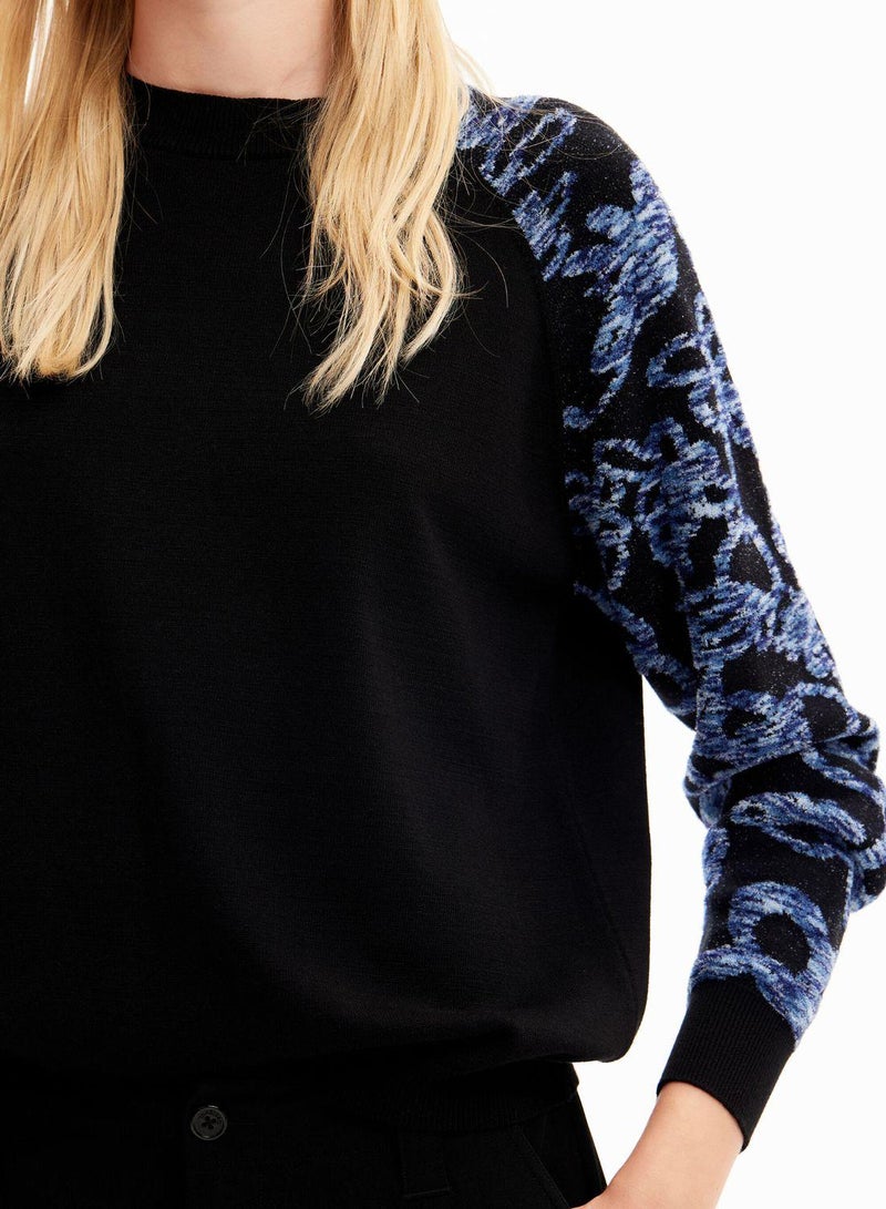 Floral Print Sleeve Knitted Pullover