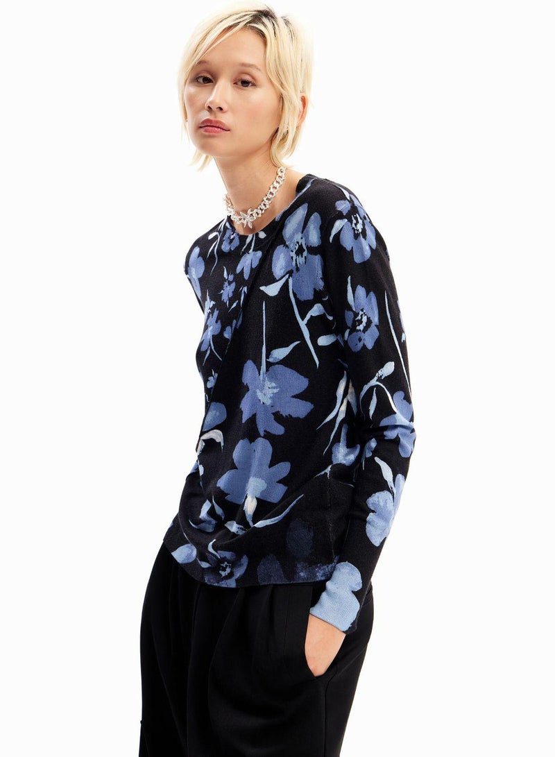 Patchwork Floral Knitted Pullover