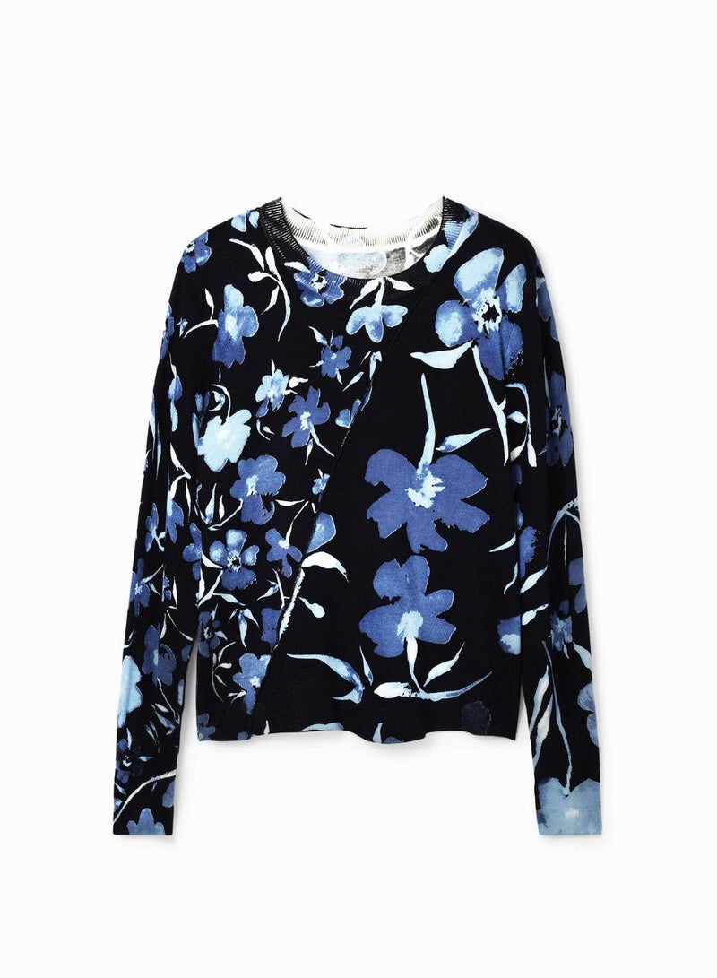 Patchwork Floral Knitted Pullover