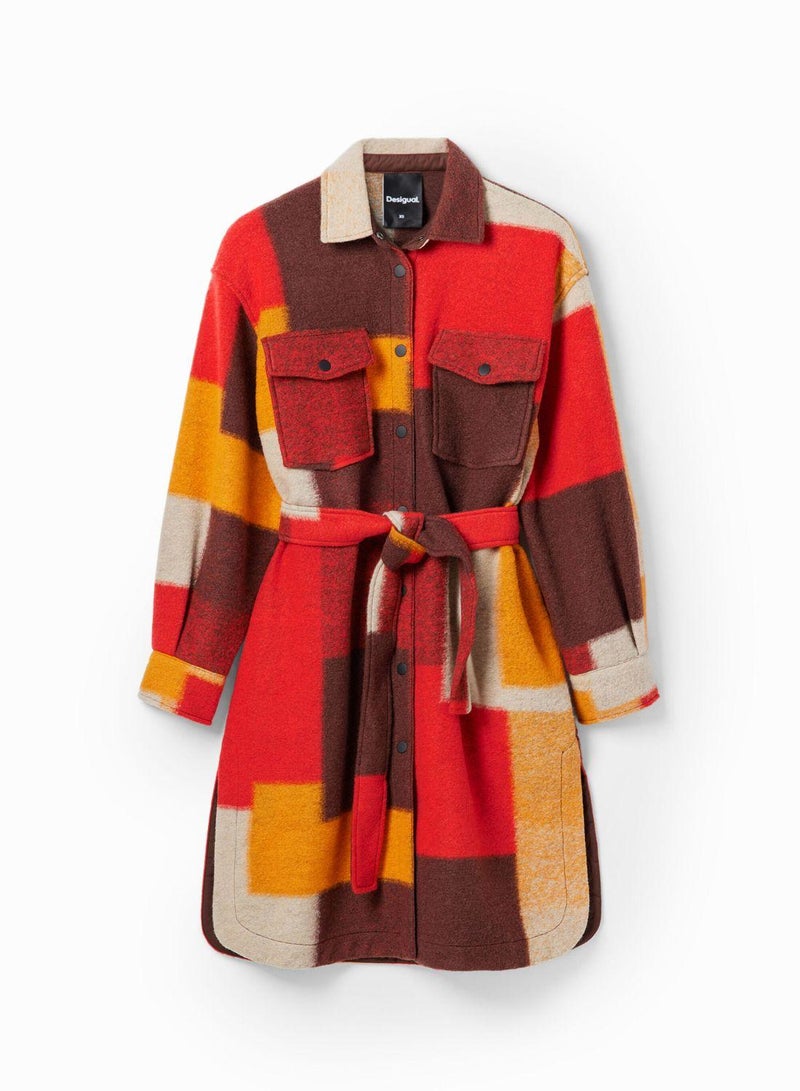 Colorblocked Overshirt Printed Coat