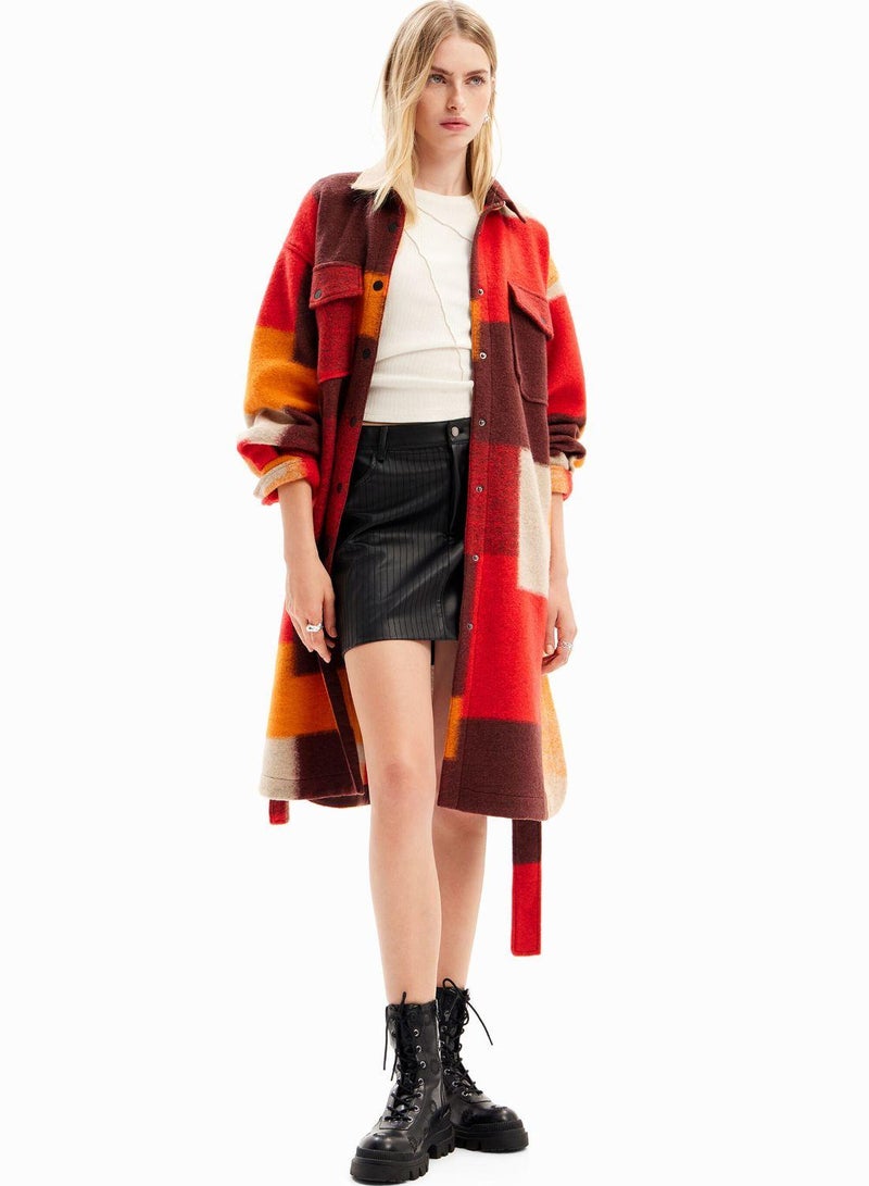 Colorblocked Overshirt Printed Coat