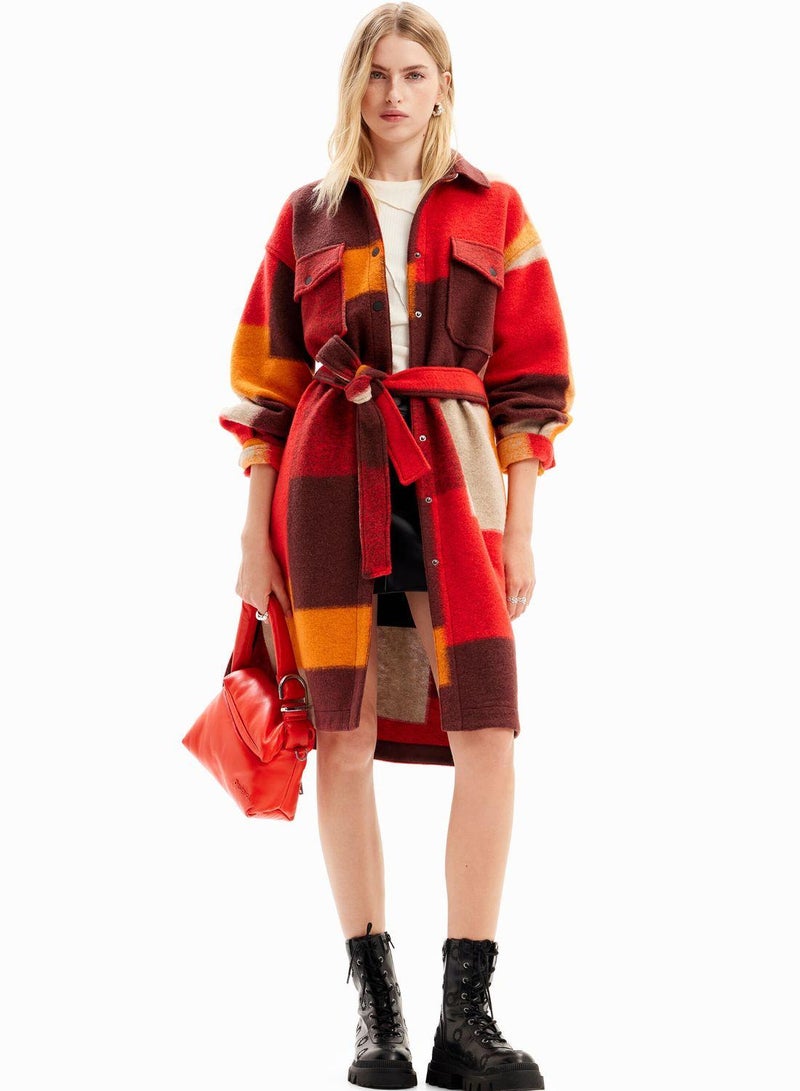 Colorblocked Overshirt Printed Coat