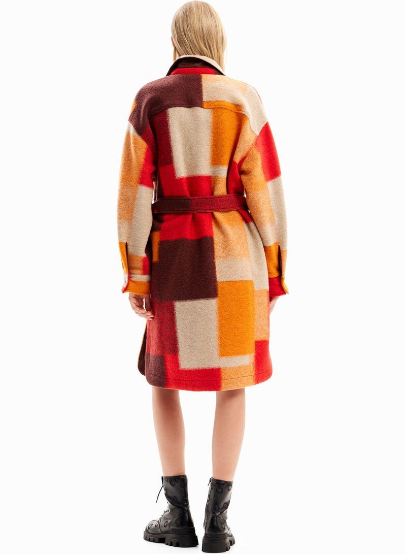 Colorblocked Overshirt Printed Coat