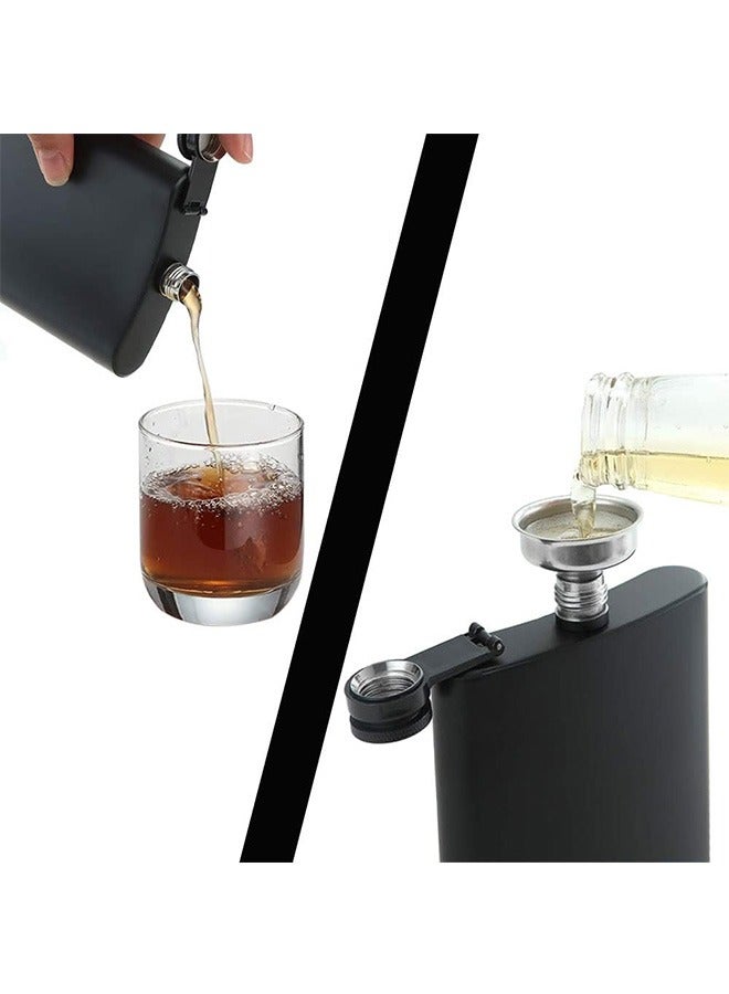 2 Pack Hip Flasks for Liquor, 230ml Stainless Steel Leakproof Thin Flasks with Funnel for Men & Women (Matte Black)