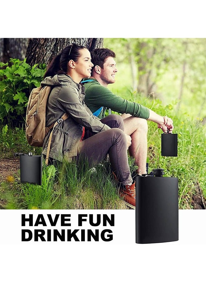 2 Pack Hip Flasks for Liquor, 230ml Stainless Steel Leakproof Thin Flasks with Funnel for Men & Women (Matte Black)