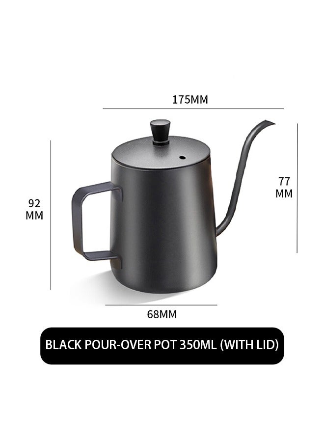 Hand-Poured Filter Coffee Pot, Household Teapot, Milk Pot, With Lid For Heat Preservation - Black 350ML