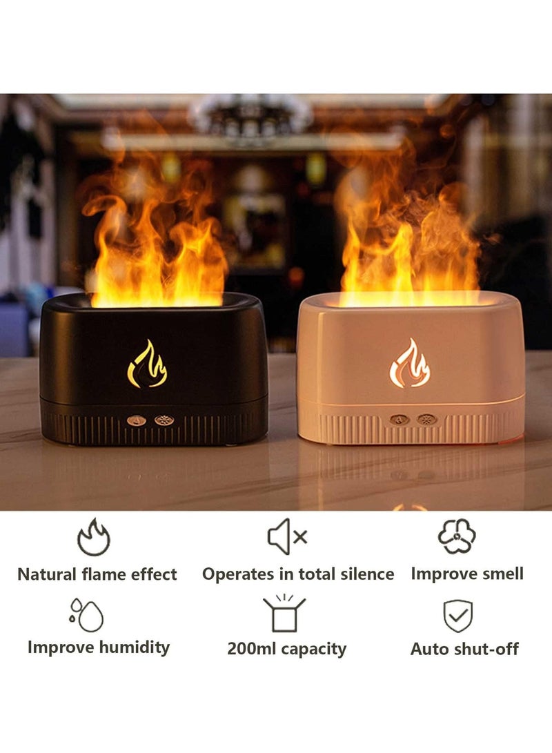 Flame Air Diffuser, Humidifier, Portable Noiseless Aroma Diffuser with Multicolour Lights Waterless Auto Off Protection (White)