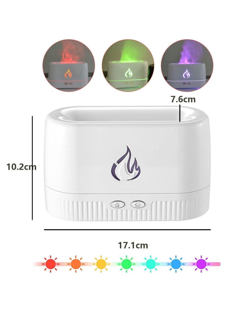 Flame Air Diffuser, Humidifier, Portable Noiseless Aroma Diffuser with Multicolour Lights Waterless Auto Off Protection (White)