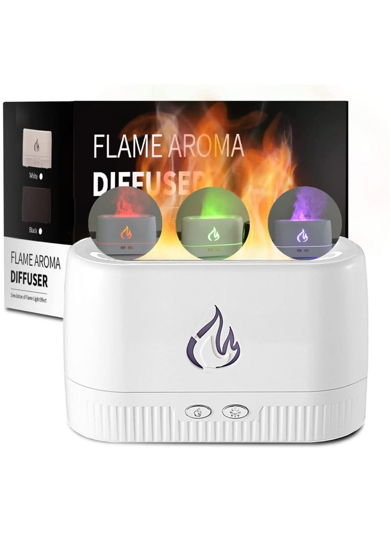 Flame Air Diffuser, Humidifier, Portable Noiseless Aroma Diffuser with Multicolour Lights Waterless Auto Off Protection (White)