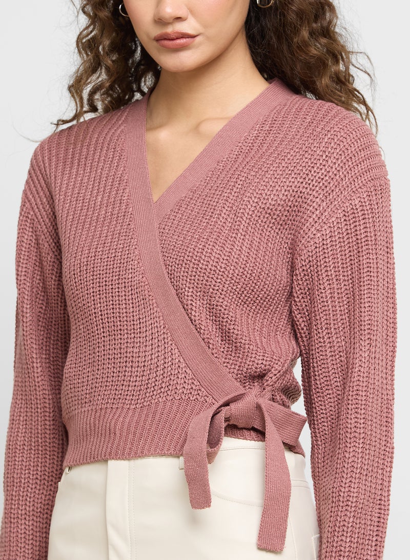 Tie Waist Wrap Front Cardigan