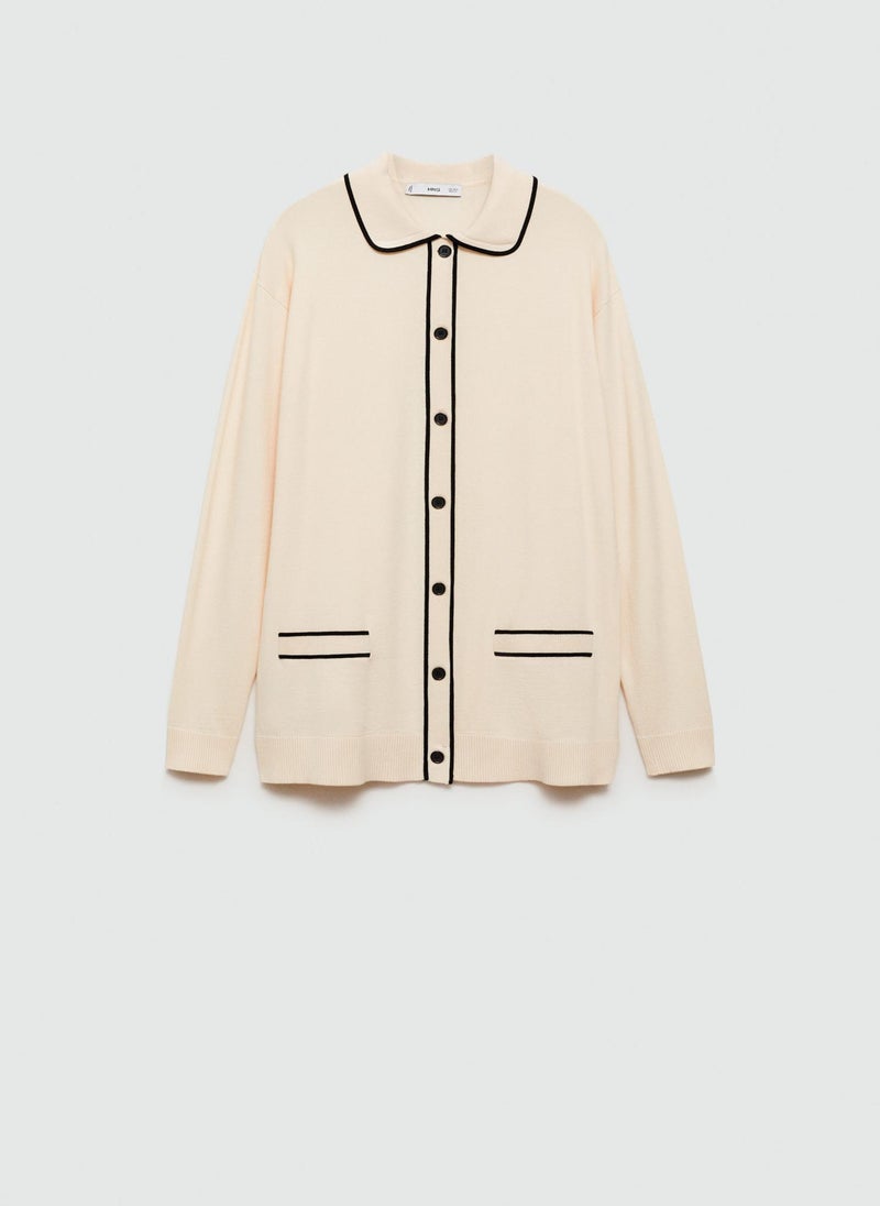 Contrast Trims Oversized Cardigan