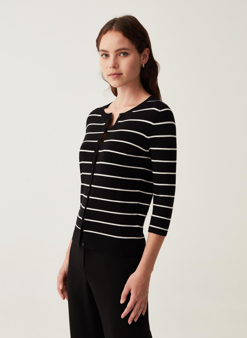 Striped cardigan with three-quarter sleeves