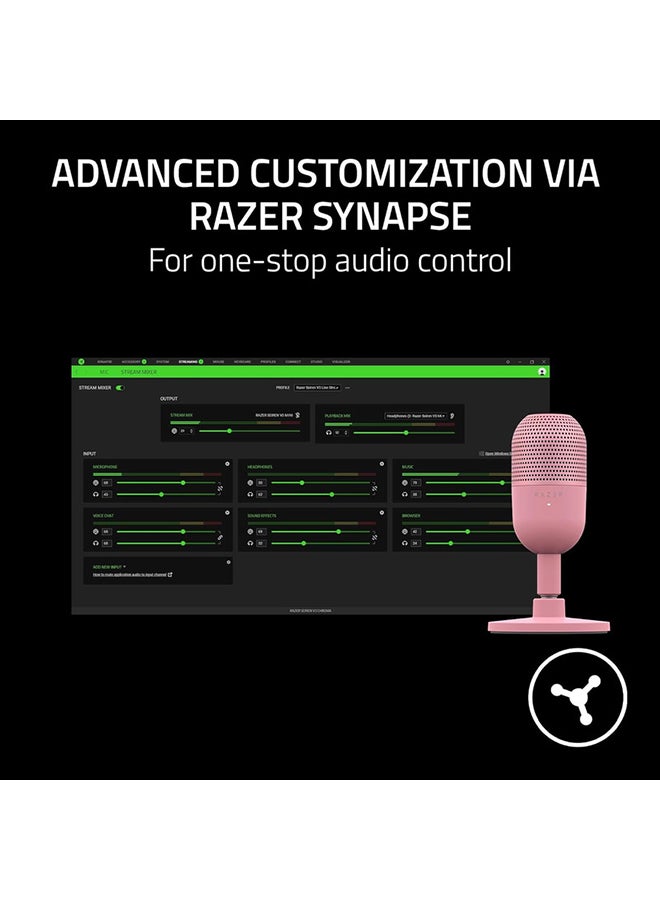 Razer Seiren V3 Mini USB Microphone, Condenser Mic, Supercardioid Pickup Pattern, Tap-to-Mute Sensor with LED Indicator, Shock Absorber, Ultra Compact, PC, Discord, OBS Studio, XSplit - Quartz
