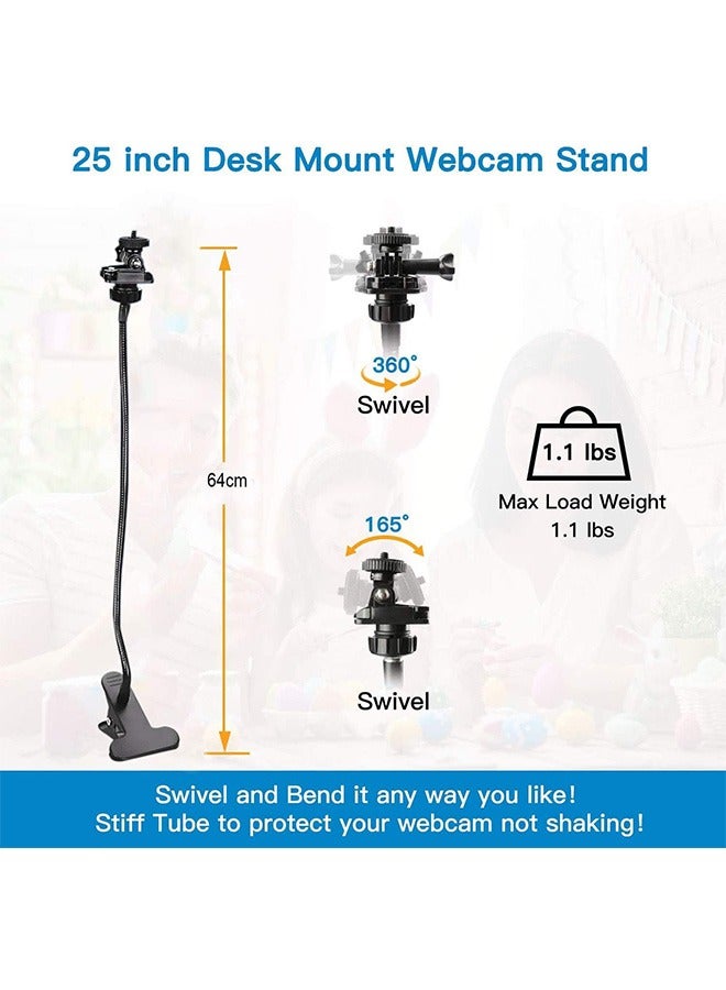 25 Inch Webcam Stand - Flexible Desk Mount Clamp Gooseneck Stand Compatible with Logitech Webcam C930e,C930,C920, C922x,C922, Brio 4K, C925e,C615