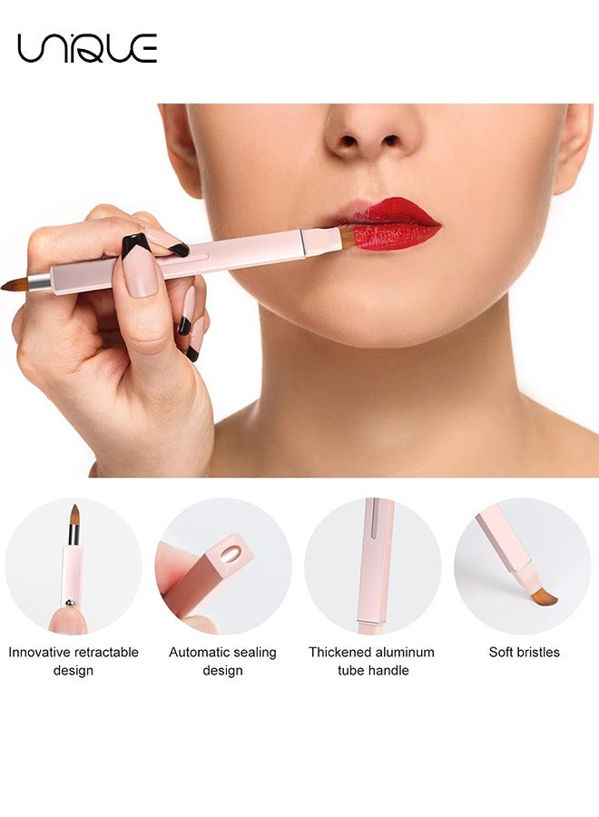 Retractable Lip Brush for Lipstick,2 Pieces Lip Brushes,Double-ended Lip Applicator with Cap,Portable Lip Liner Brush Lip Gloss Eyeshadow Smudge Concealer Brush (Pink+Black)