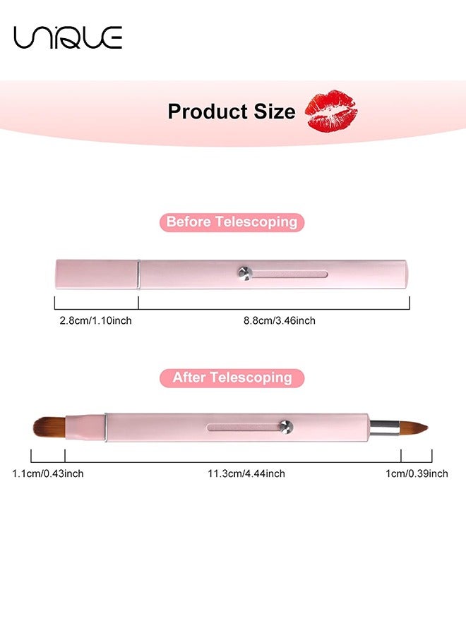 Retractable Lip Brush for Lipstick,2 Pieces Lip Brushes,Double-ended Lip Applicator with Cap,Portable Lip Liner Brush Lip Gloss Eyeshadow Smudge Concealer Brush (Pink+Black)