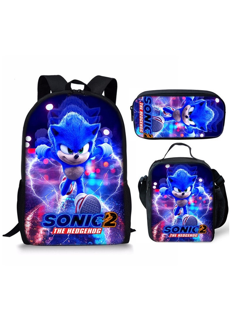 Sonic Cartoon Anime Student Backpack Three-Piece Set 29*42*16cm