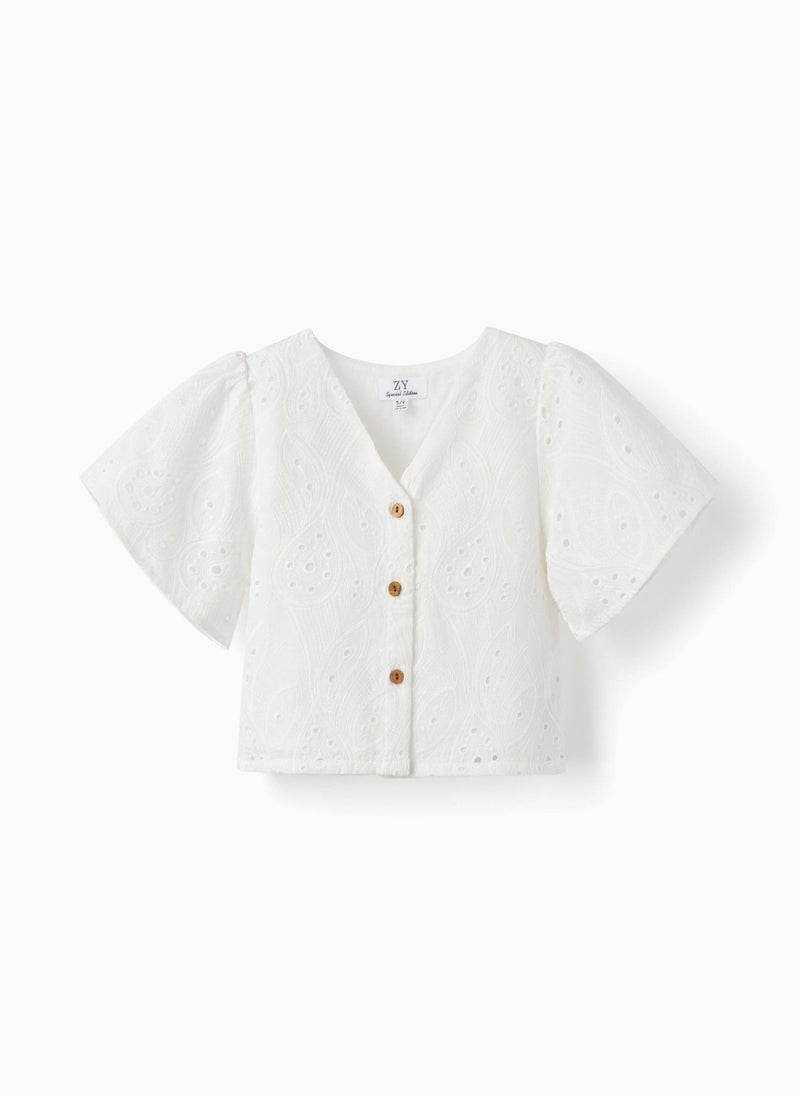 Top with English Embroidery for Girls