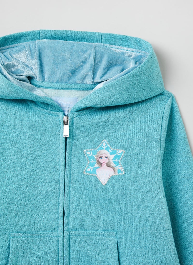 Full-zip sweatshirt with hood and Frozen Elsa patch