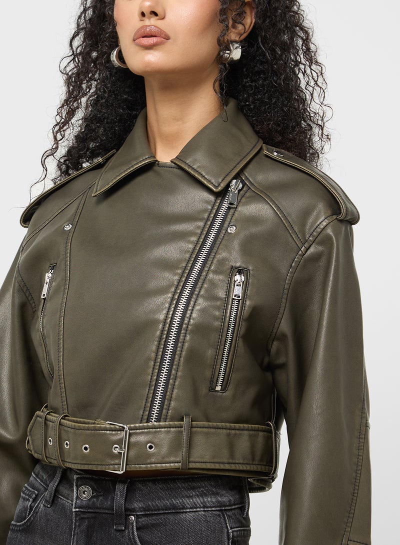 Front Pocket Asymmetrical Zip Biker Jacket