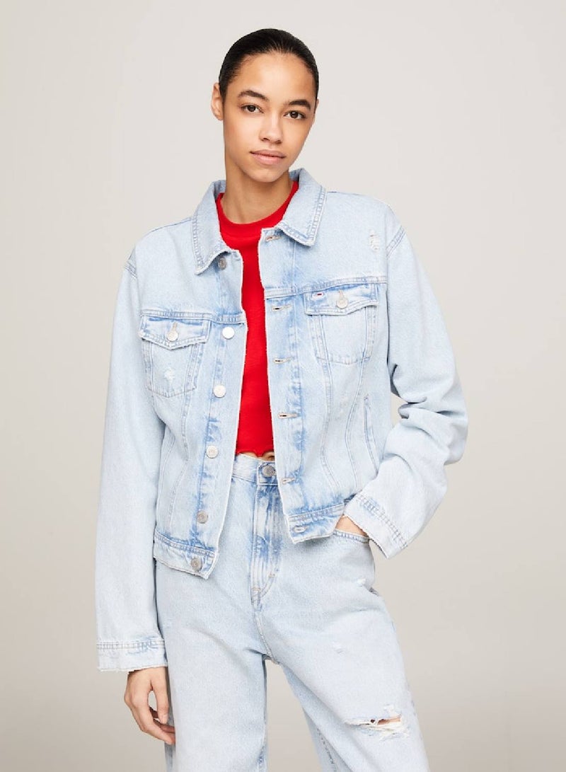 Women's Archive Colour-Blocked Back Denim Jacket -  Rigid denim, Light Blue