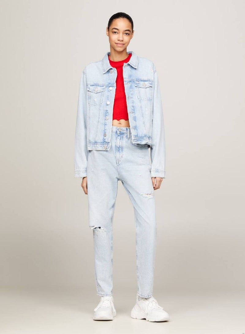 Women's Archive Colour-Blocked Back Denim Jacket -  Rigid denim, Light Blue