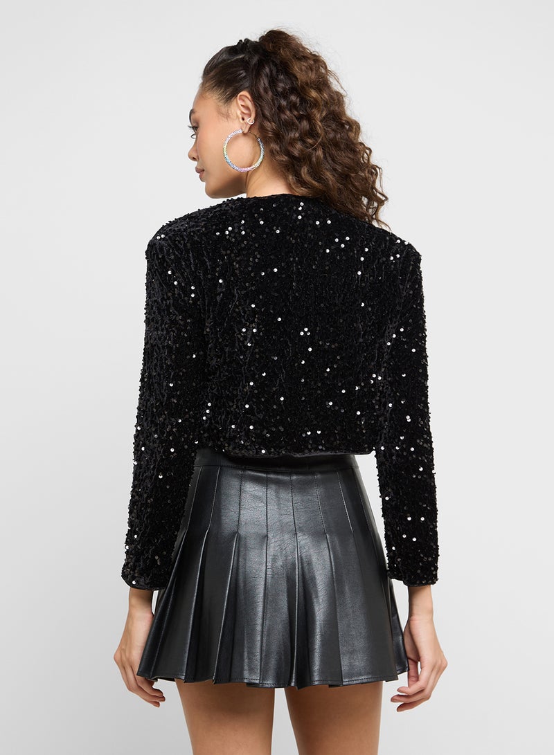 Bow Tie Up Sequin Jacket