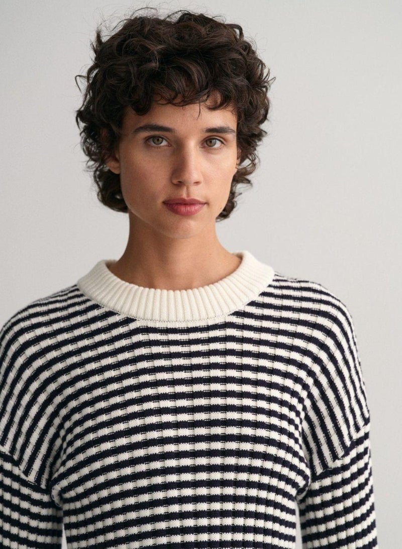 Gant Striped Cotton Rib Crew Neck Sweater