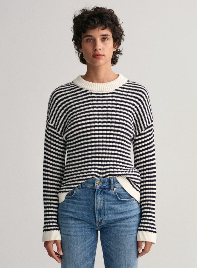 Gant Striped Cotton Rib Crew Neck Sweater