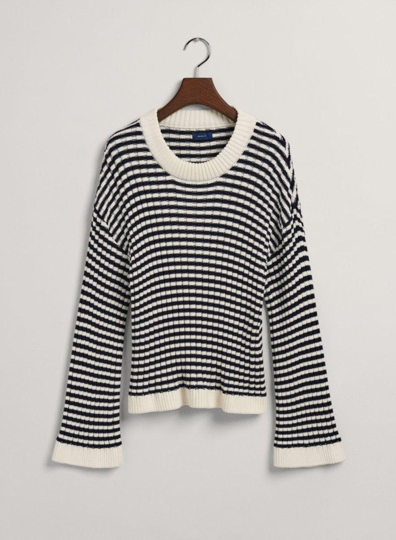 Gant Striped Cotton Rib Crew Neck Sweater