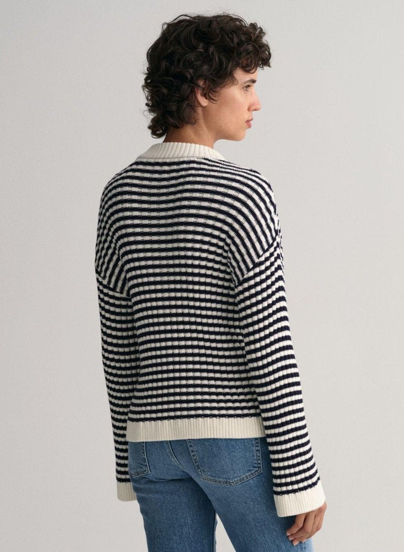 Gant Striped Cotton Rib Crew Neck Sweater