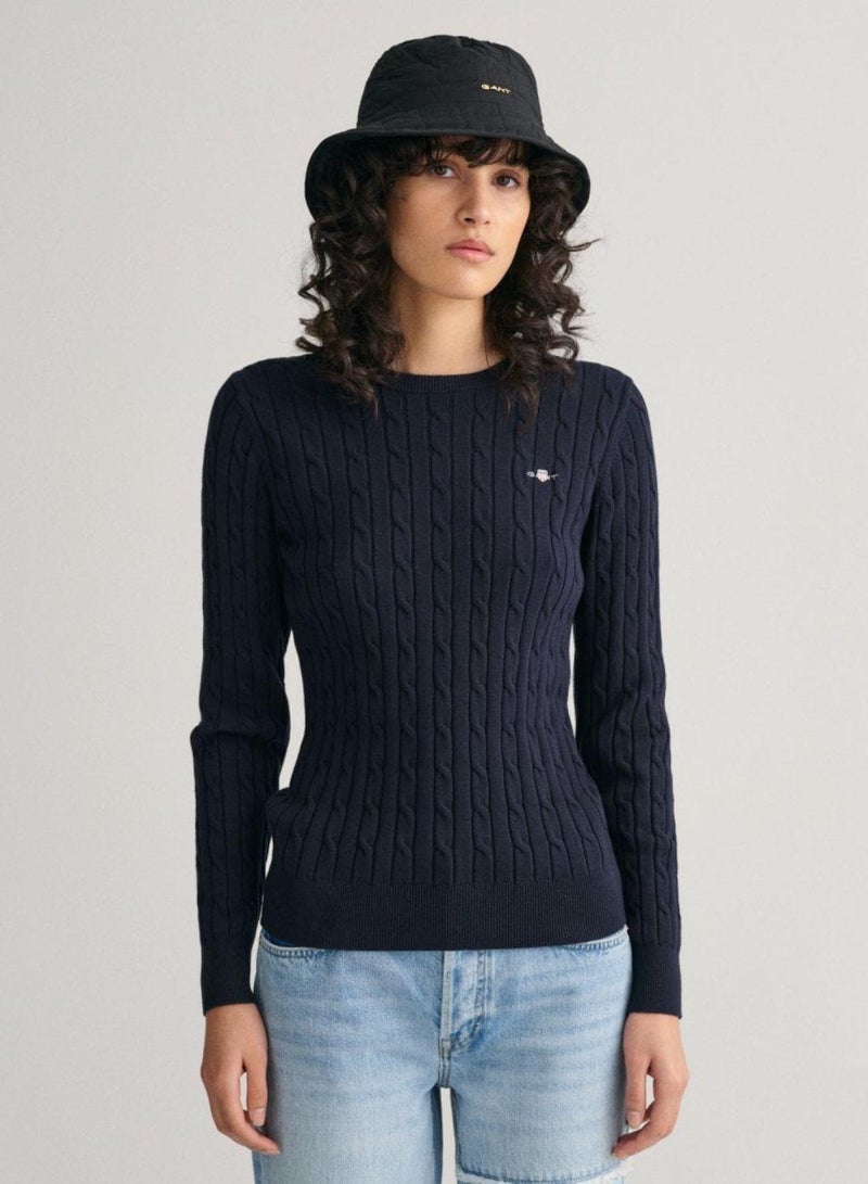 Gant Stretch Cotton Cable Knit Crew Neck Sweater