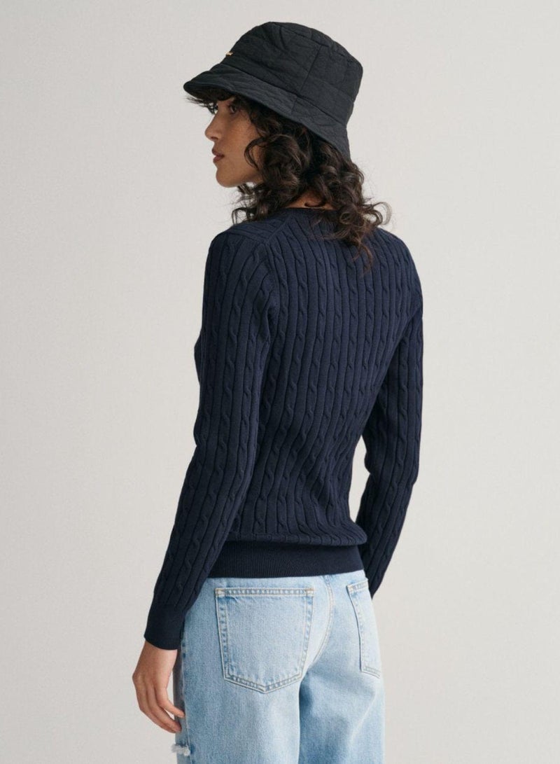 Gant Stretch Cotton Cable Knit Crew Neck Sweater