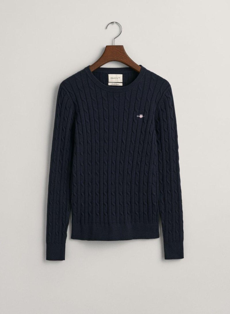 Gant Stretch Cotton Cable Knit Crew Neck Sweater