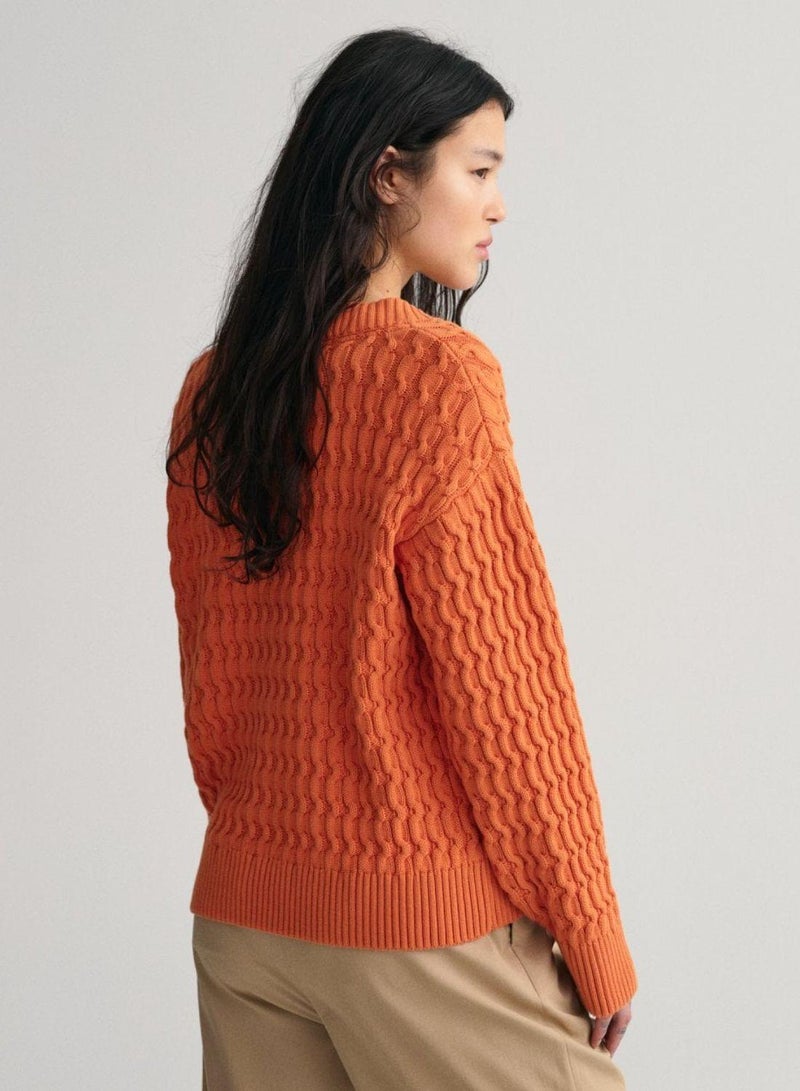 Textured Cotton V-Neck Sweater