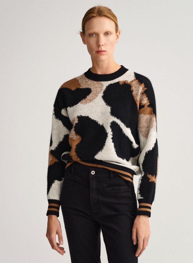 Leopard Intarsia Crew Neck Sweater