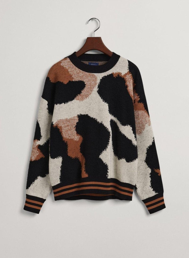 Leopard Intarsia Crew Neck Sweater