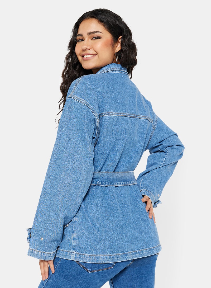 Belted Oversized Denim Jacket Blue