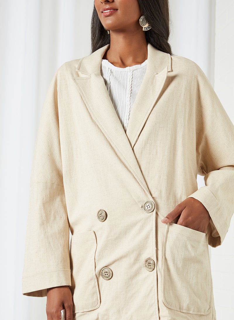 Button Detailed Trench Coat Beige