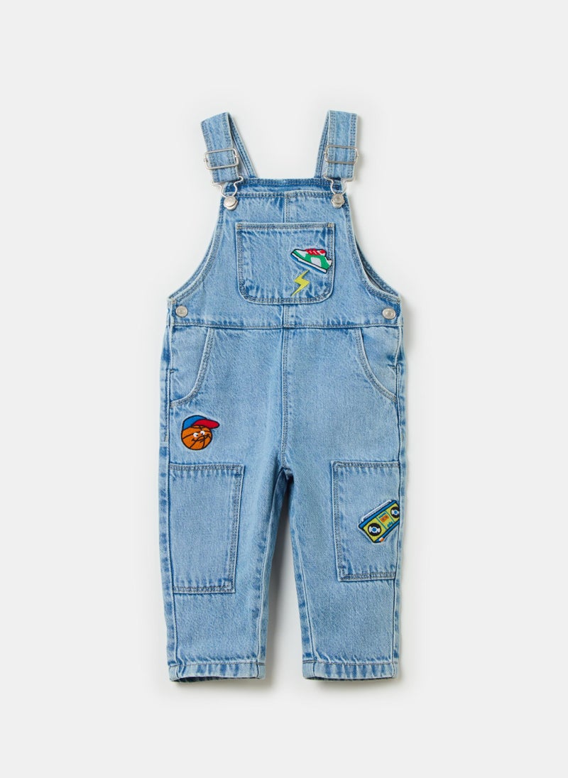 Denim dungarees with patches