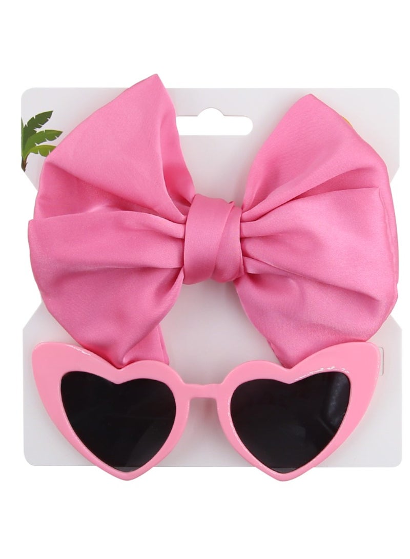 Athena Glasses and Bow Barrette Ponytail Set For Babies and Girls - Pink